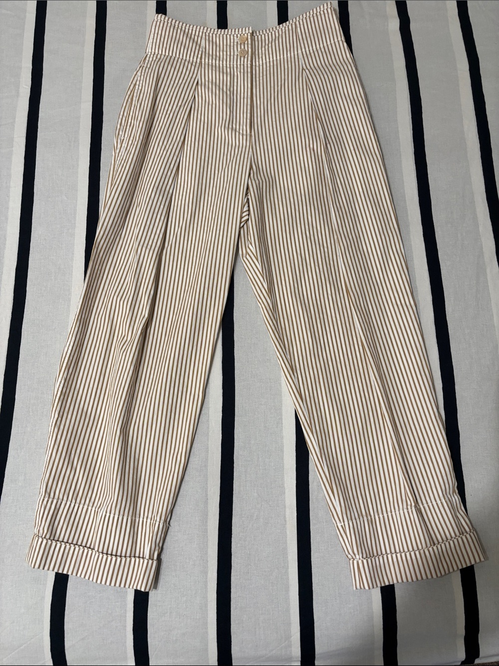 Rebecca Taylor Beige and White Striped Cotton Pants
